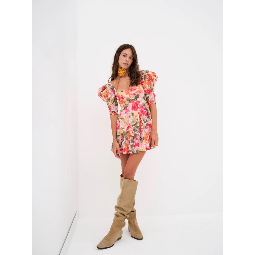 NWT For Love and Lemons Dascha puff sleeve minidress pink floral size XS - Picture 7 of 7